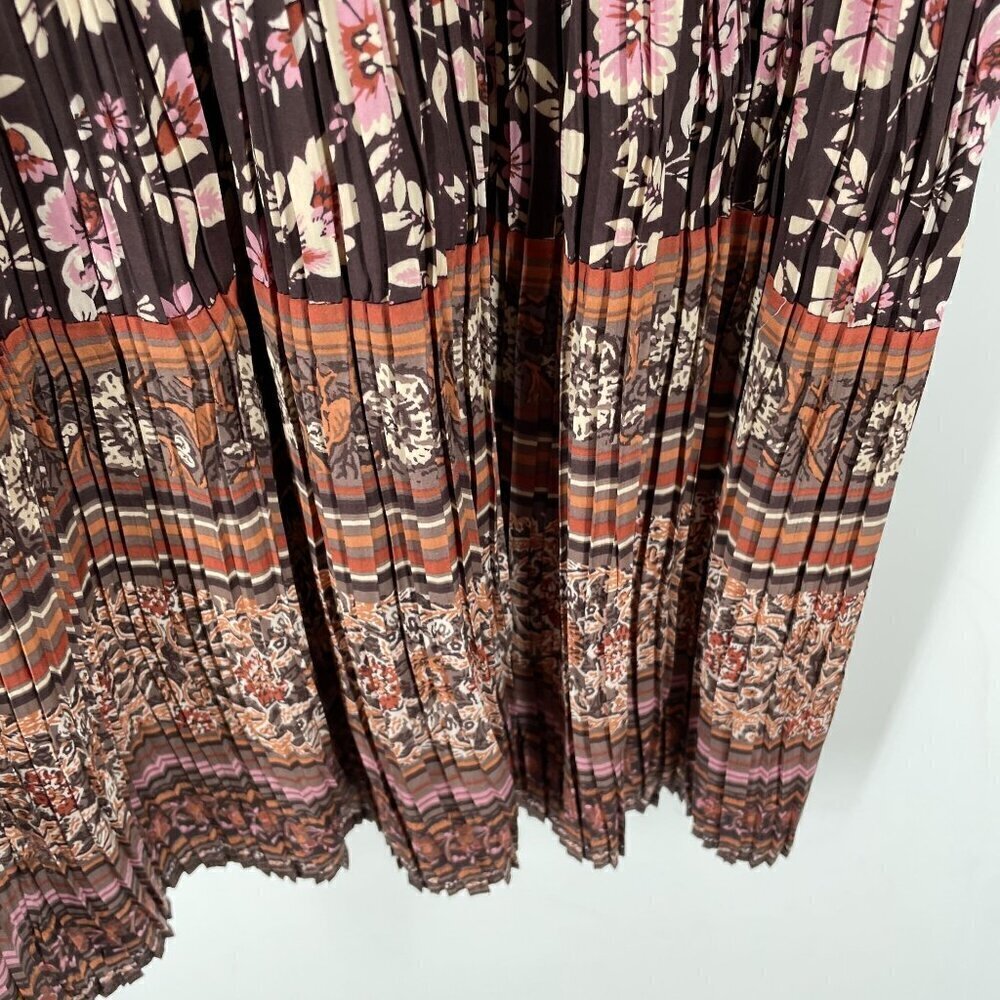 NWT Anthropologie Current Air Alyce Brown Floral Print Pleated Mini Dress XS - Picture 7 of 13